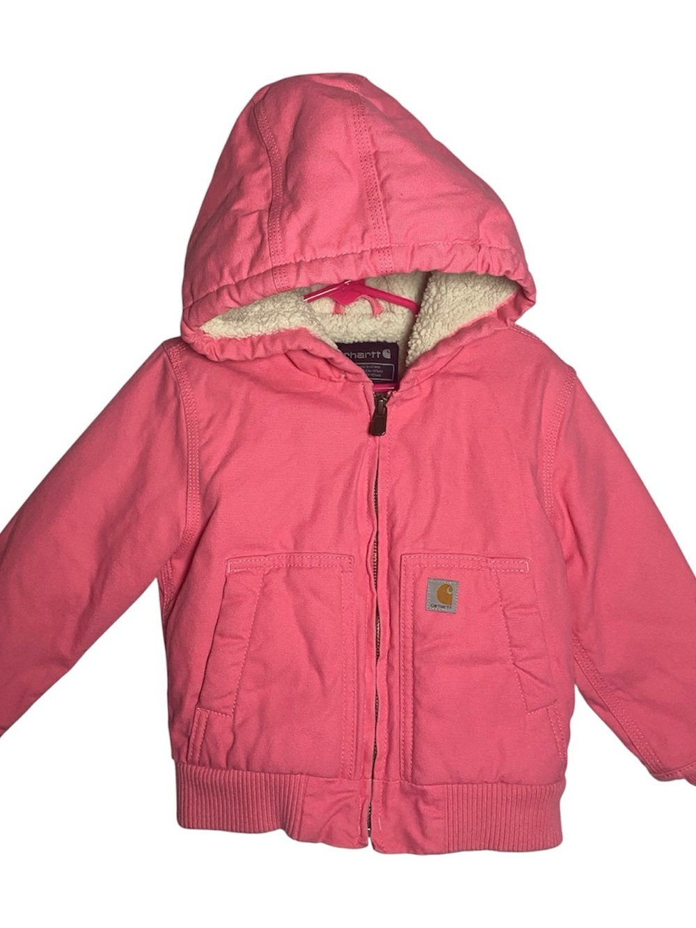 Carhartt Hooded Zip Up Jacket Pink Canvas Insulated Sherpa OJ9566-G Girls 2T